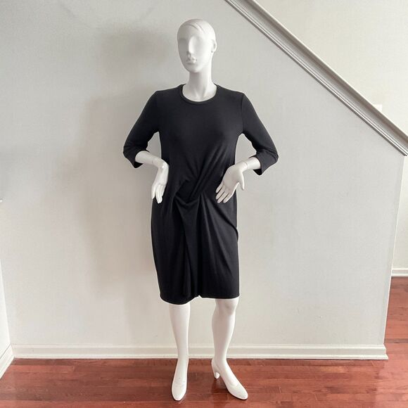 Veronique Miljkovitch Dress M Gray Drapey Midi Asymmetrical Shift - Picture 6 of 9